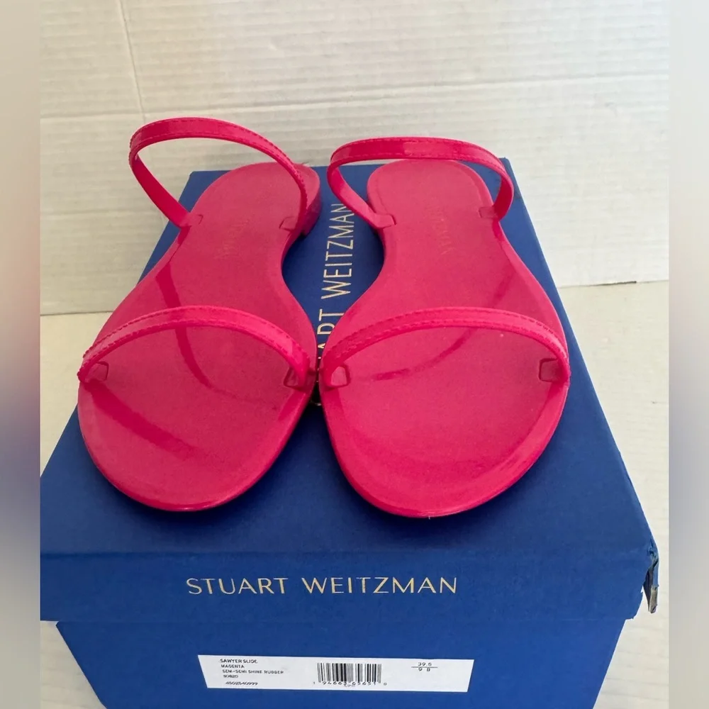 NEW Stuart Weitzman Magenta pink Sawyer jelly‎ slide semi sheer rubber sandals 9